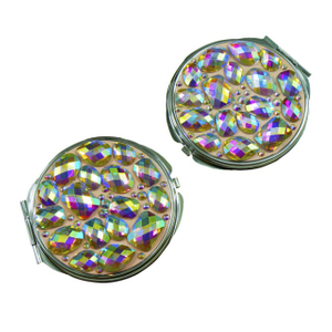 Miroir de poche compact double face à paillettes colorées